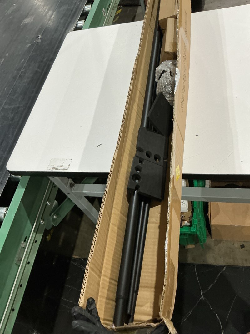 Condition photo showing As Is for double curtain rods 72-144”(6-12 feet) for windows, fumlyate 1 inch diameter front and 5/8 inch back drapery rod with solid aluminum brackets, heavy duty telescoping dual curtains poles, matte black matte black 72-144"