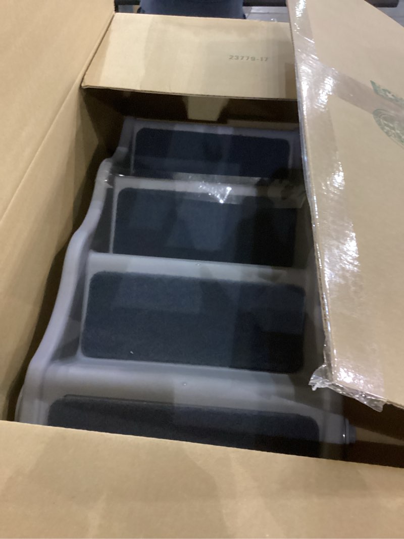 Condition photo showing As Is for Amazon Basics Foldable Non-Slip Pet Stairs, Steps for Dogs and Cats, 14.6'' W x 22.75'' D x 19.5'' H, Grey 14.6'' W x 22.75'' D x 19.5'' H Grey