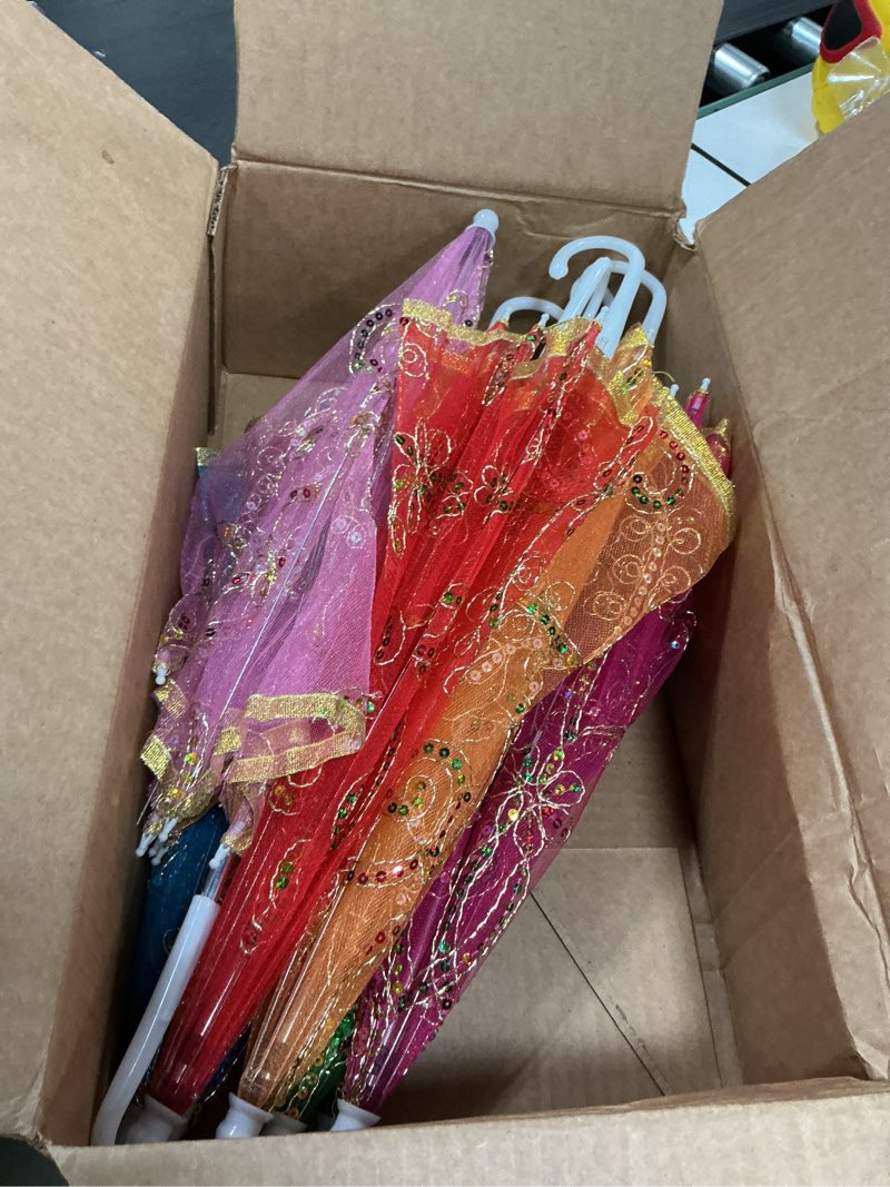 Condition photo showing As Is for Sanwuta 8 Pcs Indian Decorative Umbrella Handmade Designer Embroidery Parasol Multi Colored Retro Boho Umbrellas Parasol for Wedding Party Outdoor