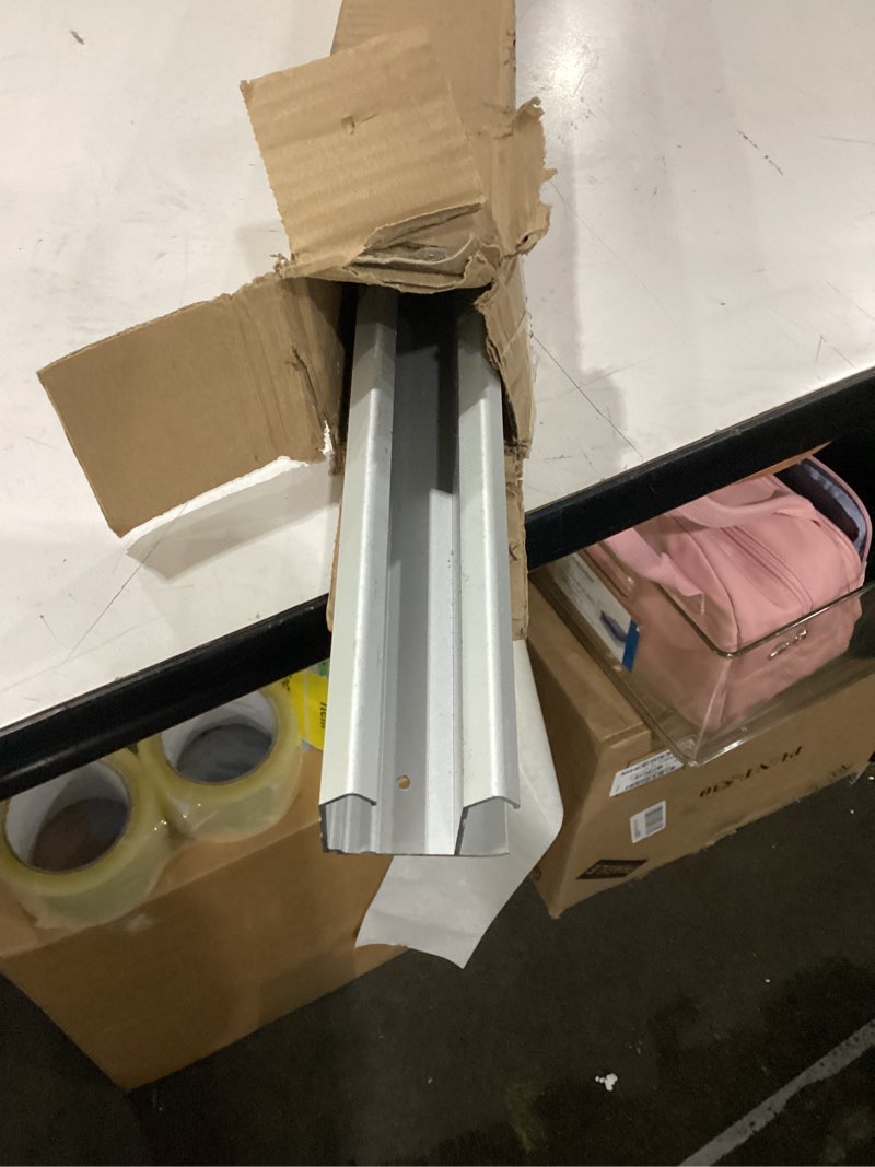 Condition photo showing As Is for sliding closet door roller kit with 48inch track – top hung door replacement hardware with 1-inch convex ball bearing wheels, stamped steel, 1/4" & 1/2" offset brackets. 1 set- with 48 inch track