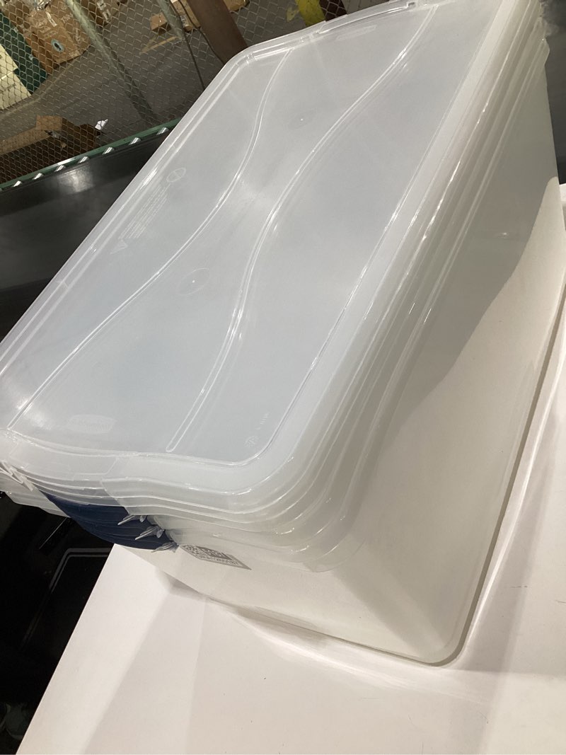 Condition photo showing Good Condition for Rubbermaid Cleverstore 95 Qt Clear Storage Bins with Lids, 3-Pack, Stackable, BPA-Free, Made in USA 95 Qt - 3 Pack