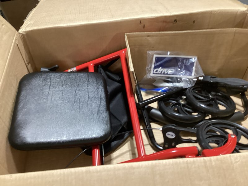 Condition photo showing Good Condition for Drive Medical Rollator Walker with Seat - Stable Mobility Support - Height Adjustable - Durable Steel Frame Construction - Smooth 7.5" Wheels - Foldable Frame - 350 Lb Limit - Red