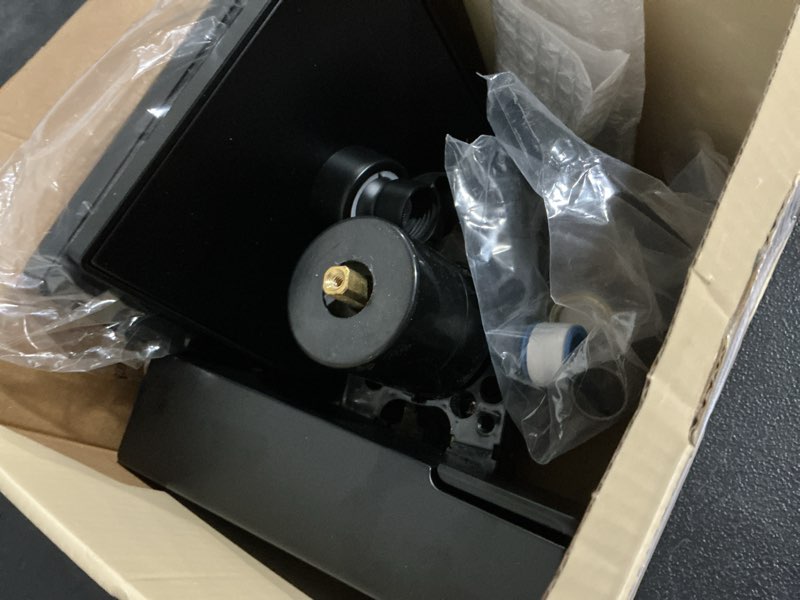Condition photo showing As Is for allen + roth veda matte black 1-handle single function 6-in square bathtub and shower faucet ( valve included )