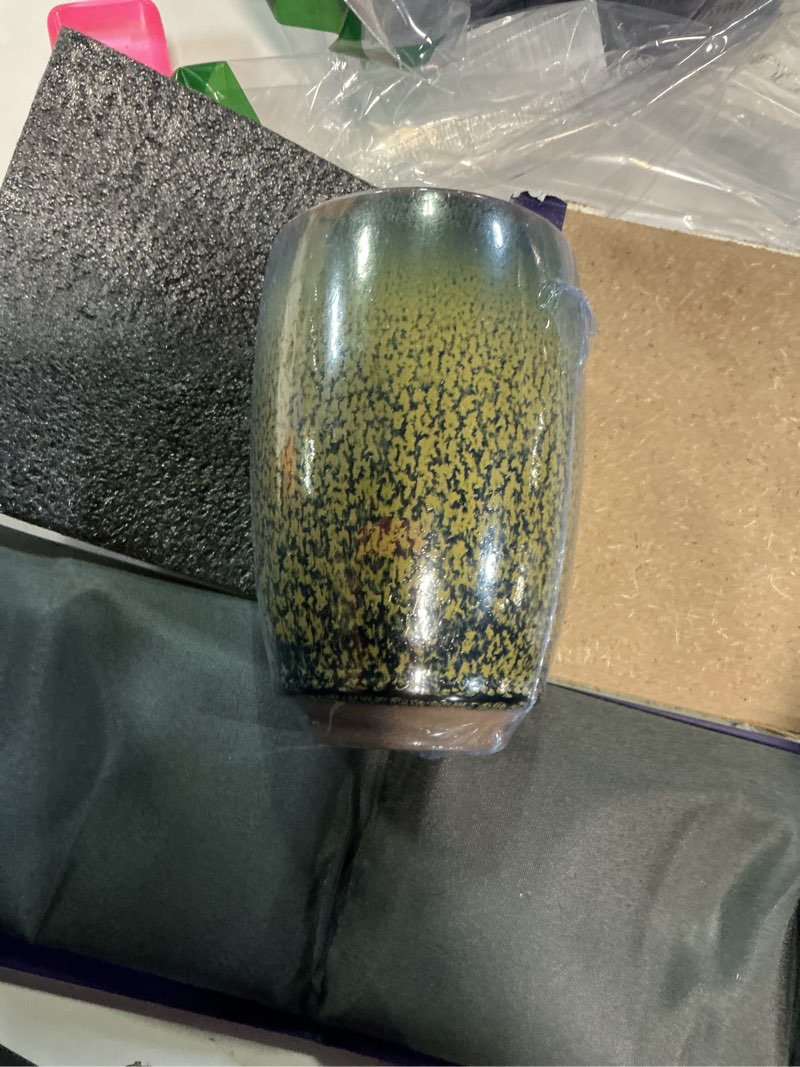 Condition photo showing New/Like New for porcelain coffee mug 12 oz, brilliant floral glaze jianzhan tenmoku tea cup, handmade cylindrical ceramic mug with no handles for coffee, beer and tea (partridge glaze)