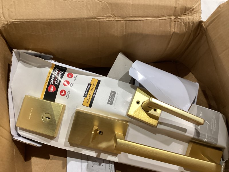 Condition photo showing Good Condition for Kwikset San Clemente Non-Functioning Front Door Lock Handle, Inactive Deadbolt and Interior Door Handle, Dummy Handleset Exterior with Interior Reversible Lever, Matte Black with Microban Protection Matte Black With Handle Dummy
