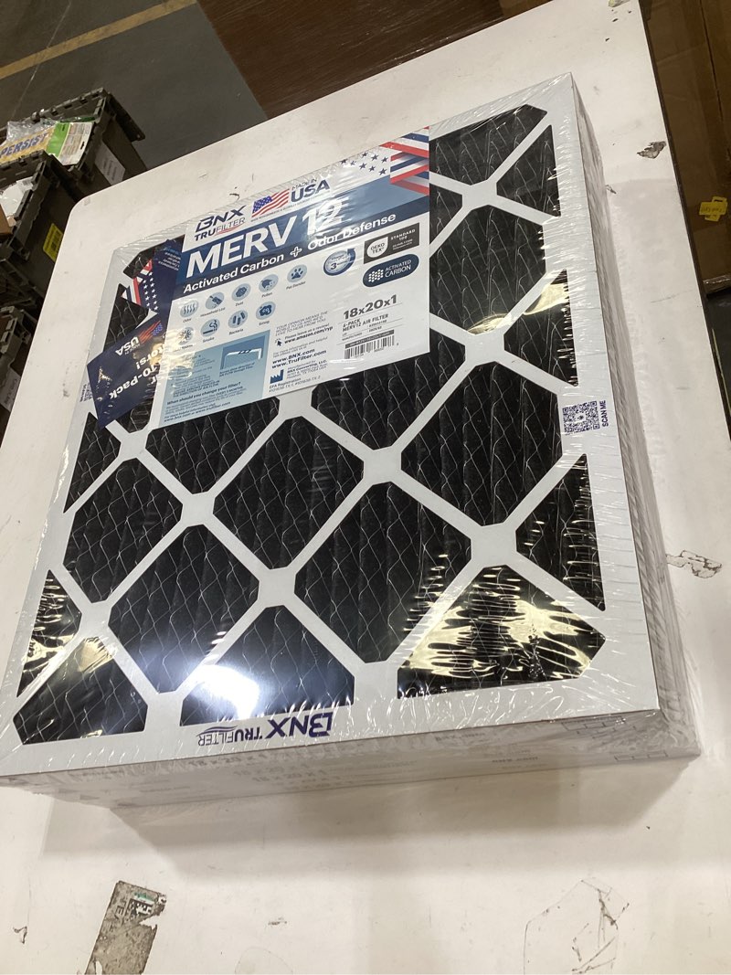 bnx trufilter 18x20x1 merv 12 odor defense (6-pack) ac furnace air filter with activated carbon - ma