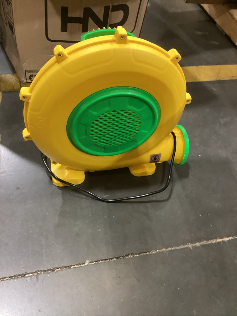Condition photo showing As Is for step4fun bounce house air blower for inflatables, 480 watt etl certified electric blower, perfect for inflatable bounce house water slide and bouncy castle indoor & outdoor yellow 480w blower