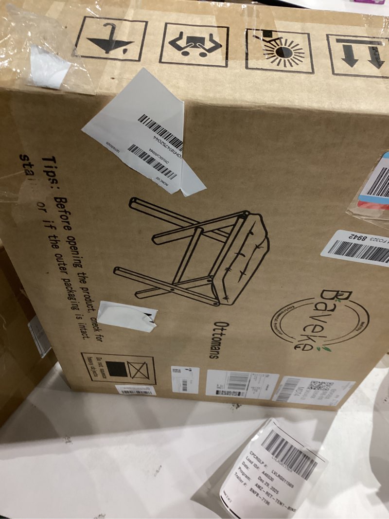 Condition photo showing New/Like New for Ottoman Foot Rest- Bamboo Foldable Stool, Foot Stools Small Ottman with Upholstered & X Legs, Folding Stool for Makeup, Bedroom and Living Room (Small Beige)