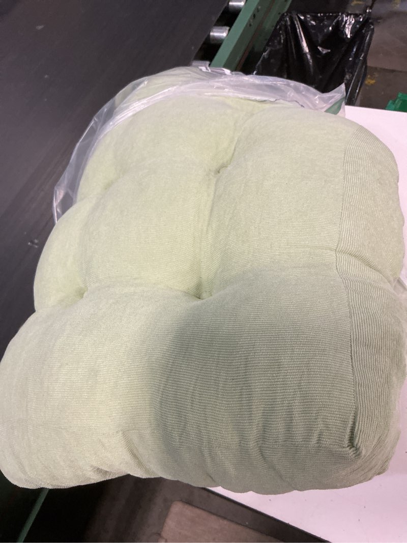 Condition photo showing As Is for degrees of comfort meditation floor pillow, square large pillows seating for adults, tufted corduroy cushion for living room tatami, green 22x22 inch 1 pack square | green | 1 pack