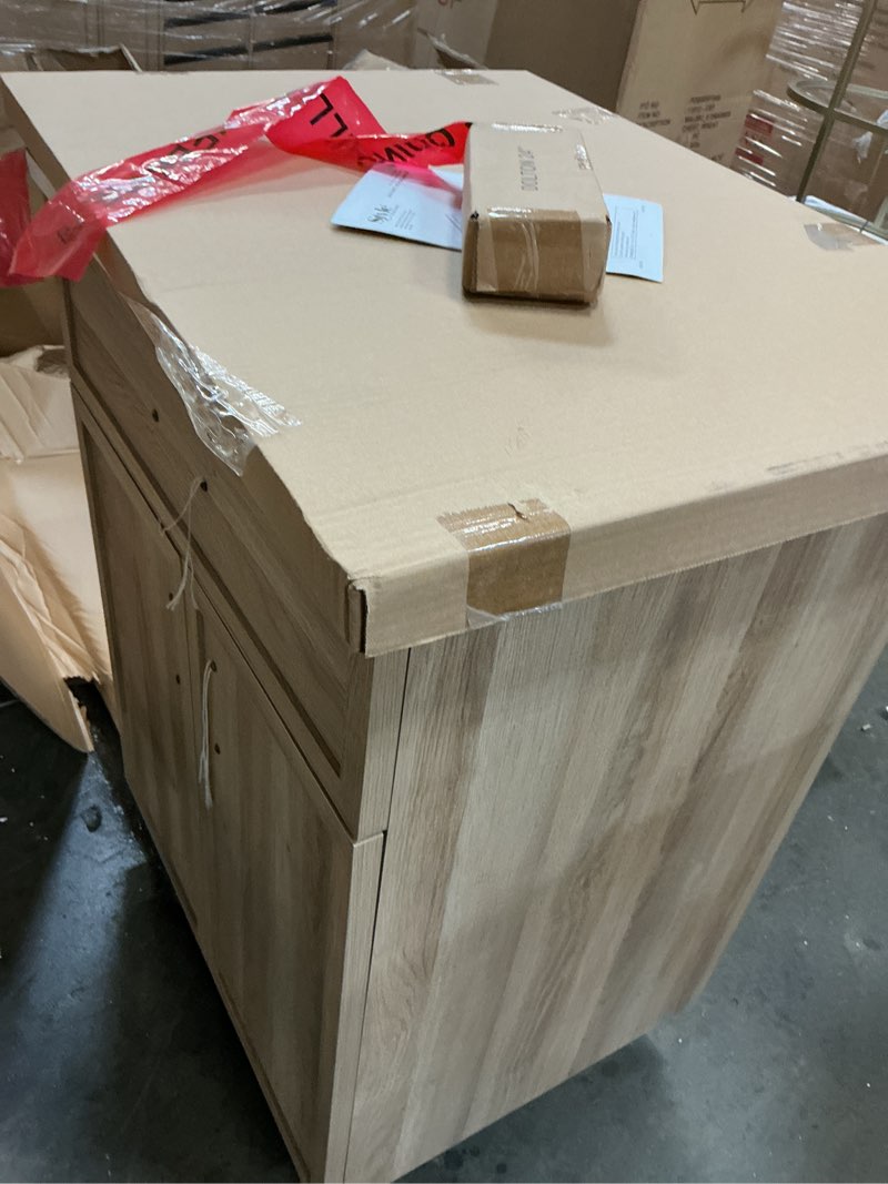 Condition photo showing As Is for style selections dolton 24-in natural oak undermount single sink bathroom vanity with white engineered marble top (mirror included)