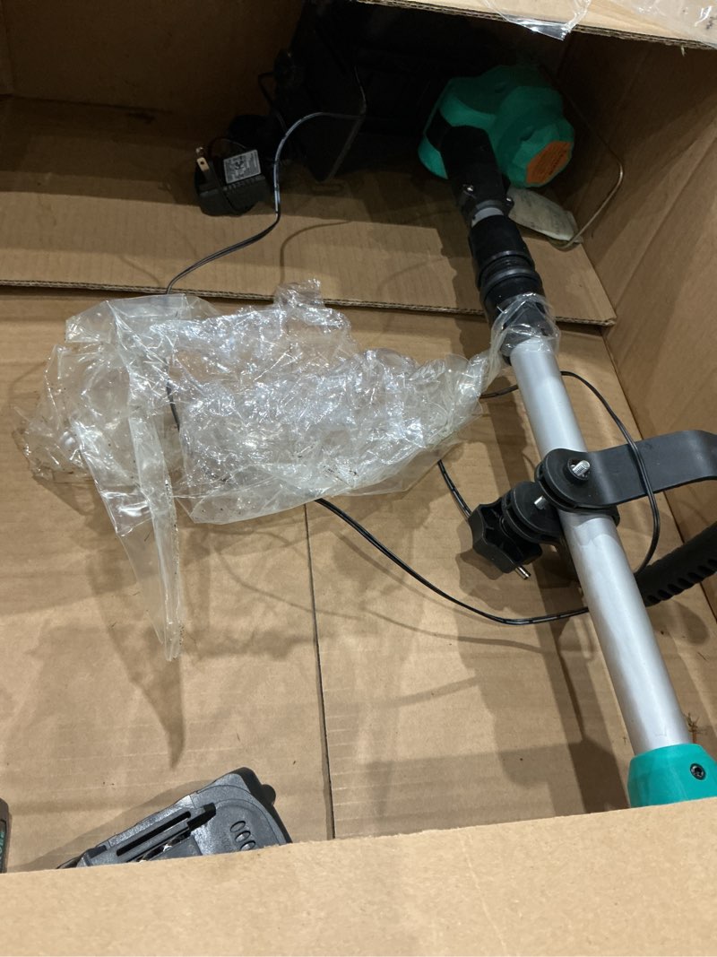 Condition photo showing As Is for dexso cordless weed wacker edgers - 3 in 1 string trimmer & edger, 12-inch electric weed eater wheeled 2x2.0ah batteries 20v, auto feed lawn mover tool & charger, powered weed trimmer 8 pcs spool line 12 inch & 2*2.0ah batteries