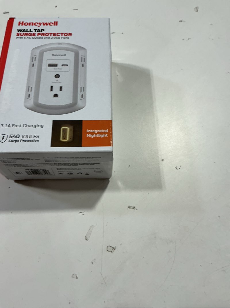 Condition photo showing Good Condition for honeywell 5-outlet 2-usb led night light surge protector wall tap, white