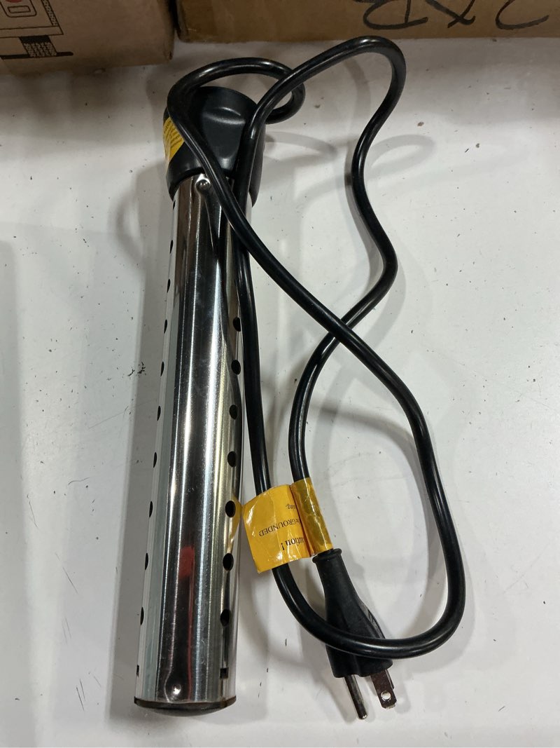 Condition photo showing As Is for 2000w immersion water heater, portable electric water heater with 304 stainless steel, fast heating heater with thermometer, ideal for bucket, bathtub, small pool, home, farms, camping, outdoor use 1
