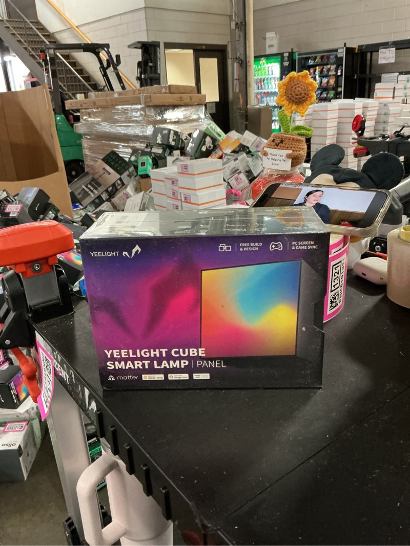 Condition photo showing New/Like New for yeelight cube smart table ambient lamp, panel light, 16 million colors option, rgb individual addressable, dynamic lighting, music flow, wifi connected, app control, cube*1, adapter*1
