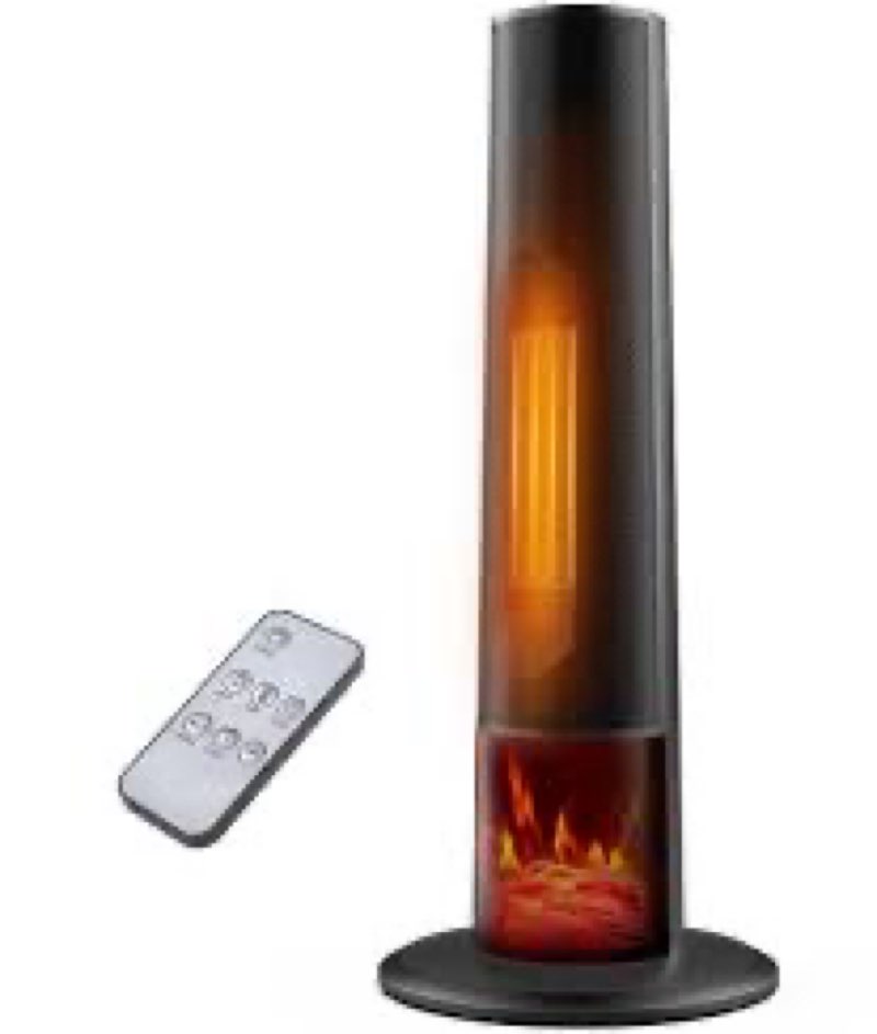 rellytech tower space heater with fireplace - electric space heater large room with 3d flame, portab