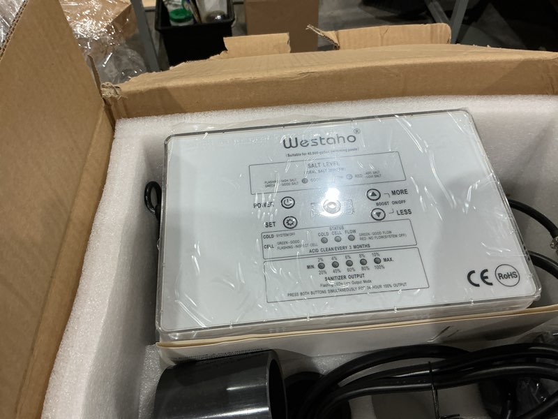 Condition photo showing Good Condition for salt chlorine generator, westaho pool salt system for inground pools up to 40,000 gallons, 1.4 lb chlorine output, usa titanium cell with 10,000-hour lifespan, built-in power supply 40000 gallon