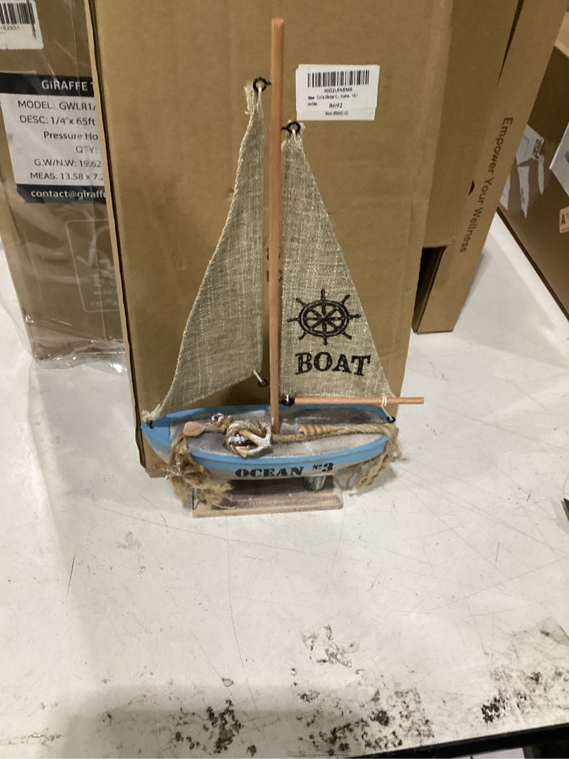 Condition photo showing Good Condition for cota global coastal horizon wooden sailboat model ship nautical decor, rustic nautical sailboat decor table top decorations for living room centerpiece and beach decorations for home - 14.1 inches