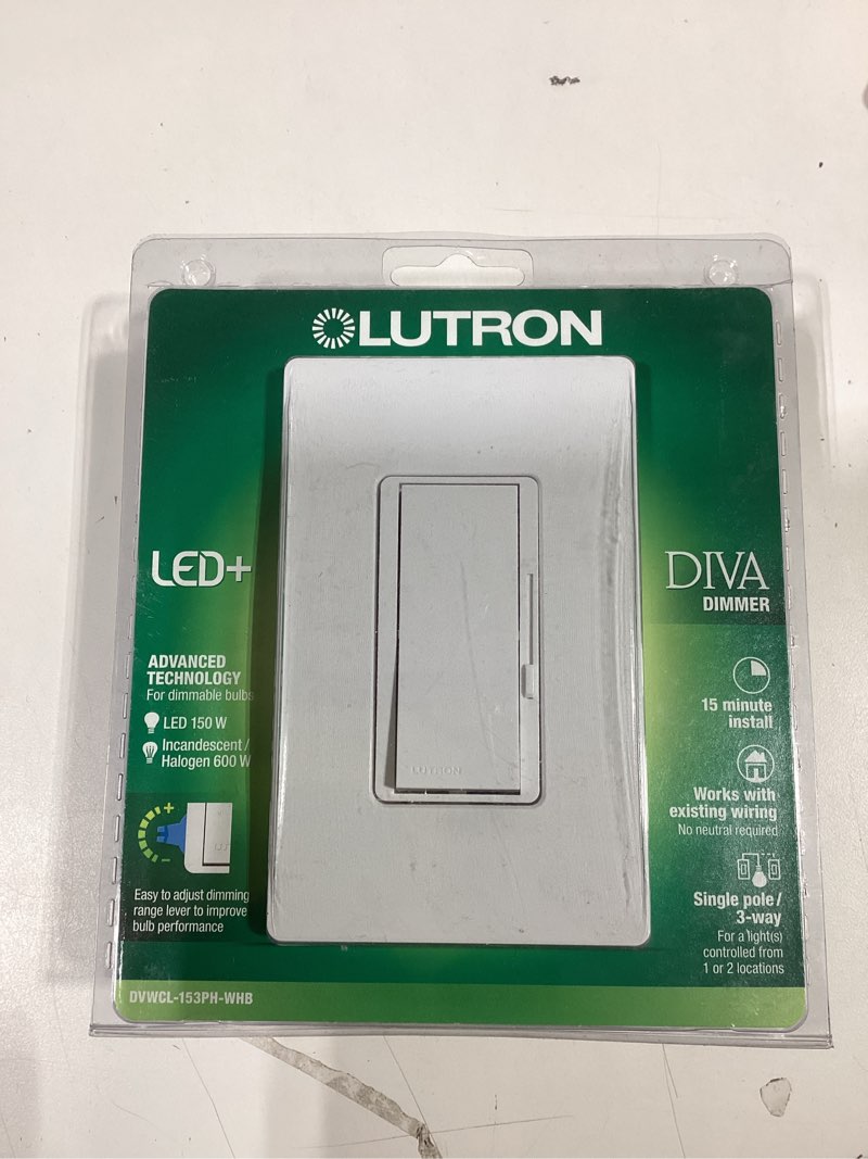 Condition photo showing Good Condition for lutron diva single-pole/3-way led rocker light dimmer switch with wall plate, white