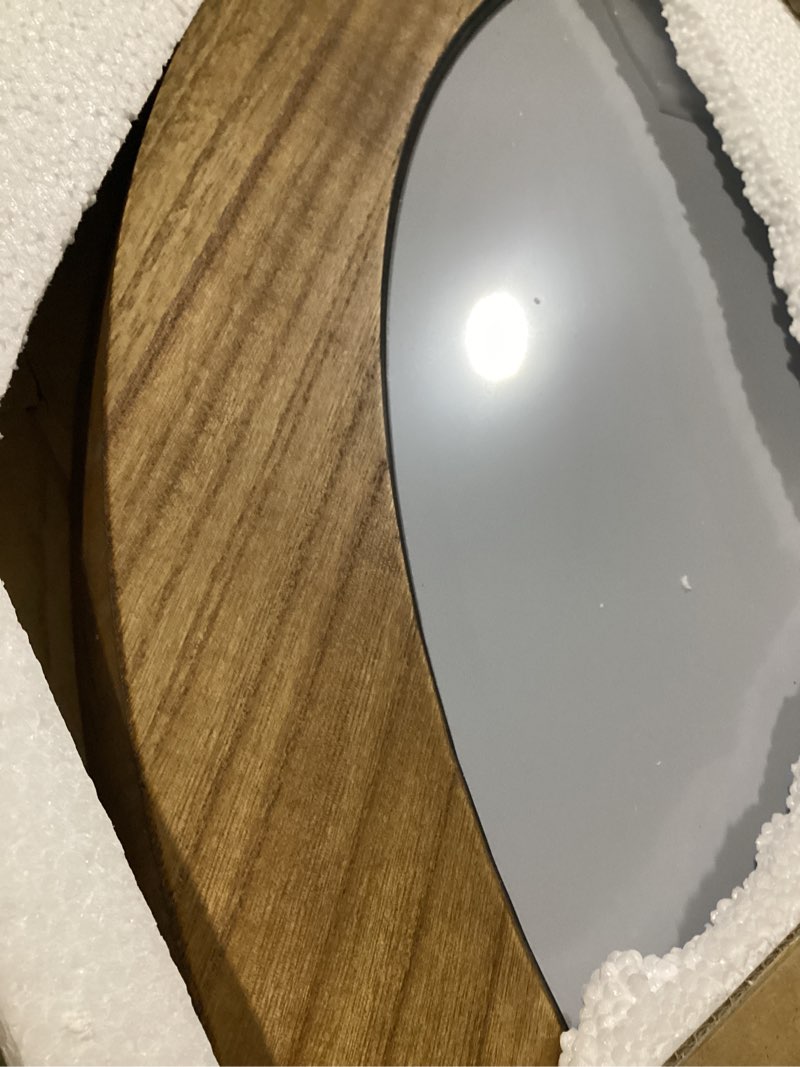 Condition photo showing As Is for full length mirror, 71"x32" wooden mirror full length with stand wood floor mirror, oversized stand up mirrors large wall mirrors, wall mounted mirrors, arched wood style, brown 71"l x 32"w arched wood style brown