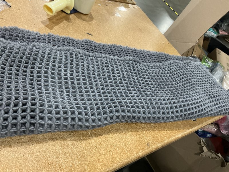 Condition photo showing Good Condition for waffle bath mat non slip washable 32x20, super absorbent quick dry boho bathroom rugs with tassels, high density non slip backing, luxury carpet for tub&shower, dark grey dark grey 32" x 20" (bathroom rug)