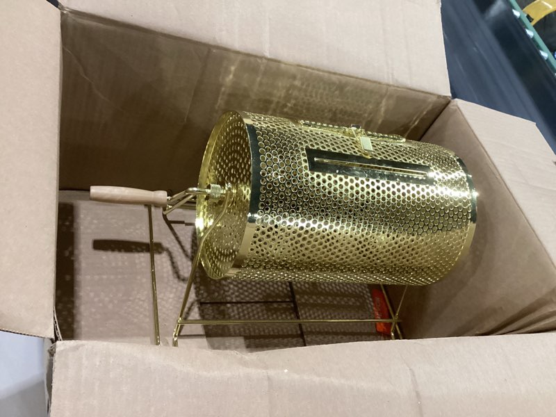 Condition photo showing As Is for VEVOR Raffle Ticket Spinner - 12 x 8 Inch Raffle Drum Lottery Spinning Drawing, Brass Plated Raffle Tickets Roll Box with Wooden Turning Handle Holds 2500 Tickets or 100 Ping Pong Balls for Events 12x8inch-Small