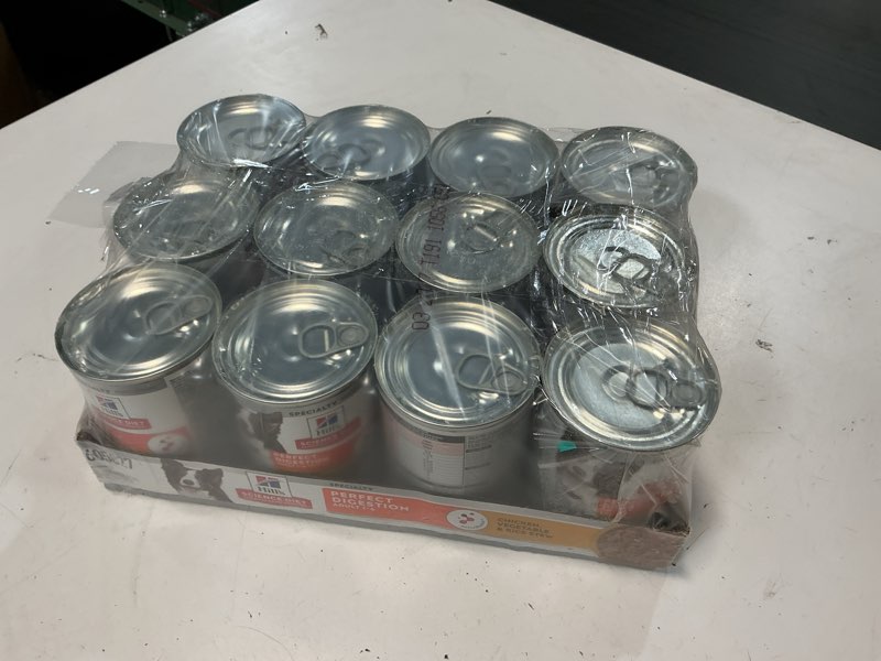 Condition photo showing New/Like New for  (BBD : 03 /2027 )) Hill's Science Diet Adult Perfect Digestion Chicken, Vegetable & Rice Stew Canned Dog Food, 12.8 oz., Case of 12