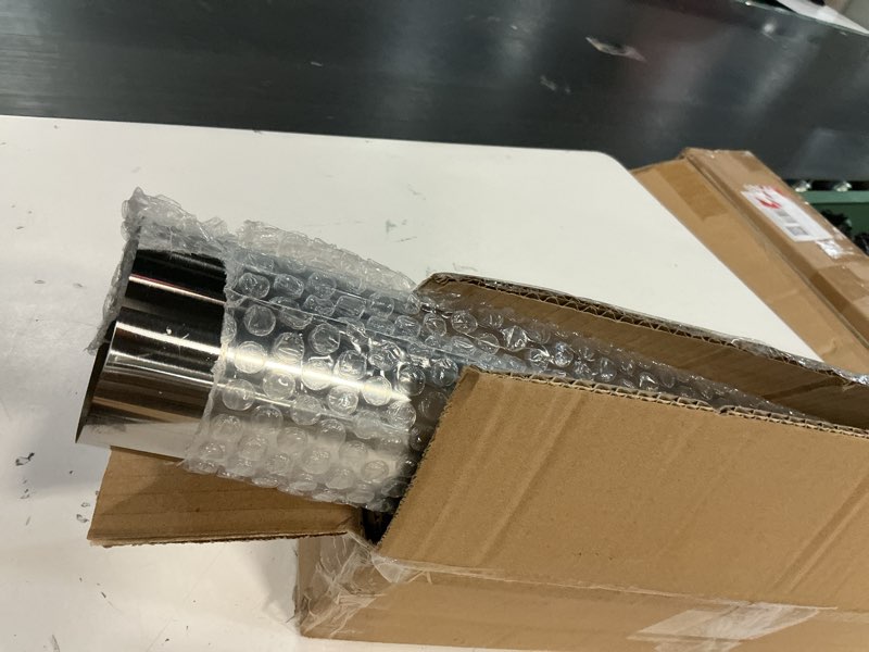 Condition photo showing Good Condition for universal muffler 2.5" inlet & outlet 19'' overall length,straight through design, stainless steel resonator