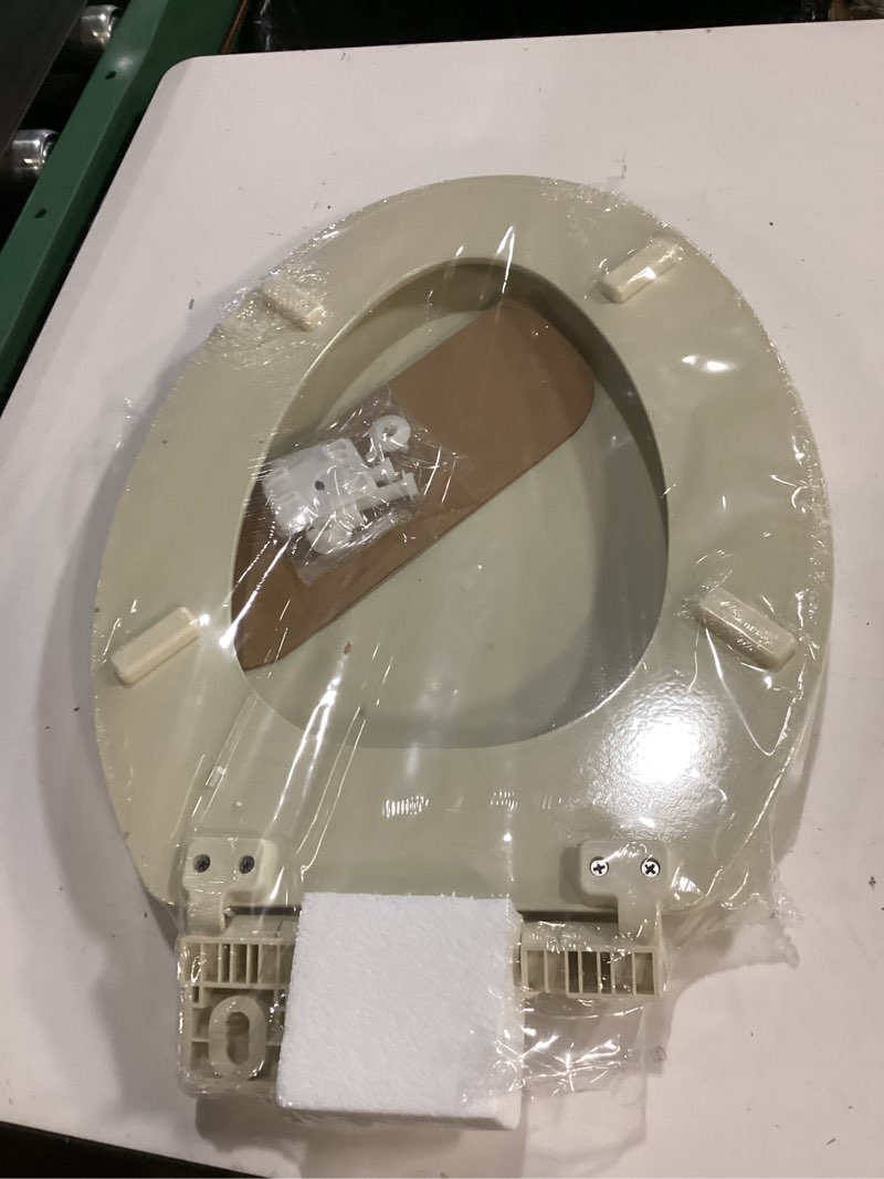 Condition photo showing New/Like New for highcraft premium elongated toilet seat with slow-close design & adjustable hinges - molded wood toilet seat - fits standard elongated toilets - oval seat in bone/beige