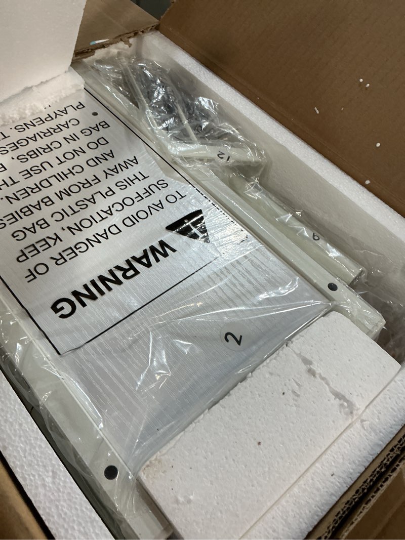 Condition photo showing Good Condition for EasyCom Over The Toilet Storage Cabinet with Metal Frame and 7 Storage Shelves, Bathroom Organizer with Adjustable Shelves and Paper Holder, Farmhouse Storage Cabinet for Bathroom, Laundry, White