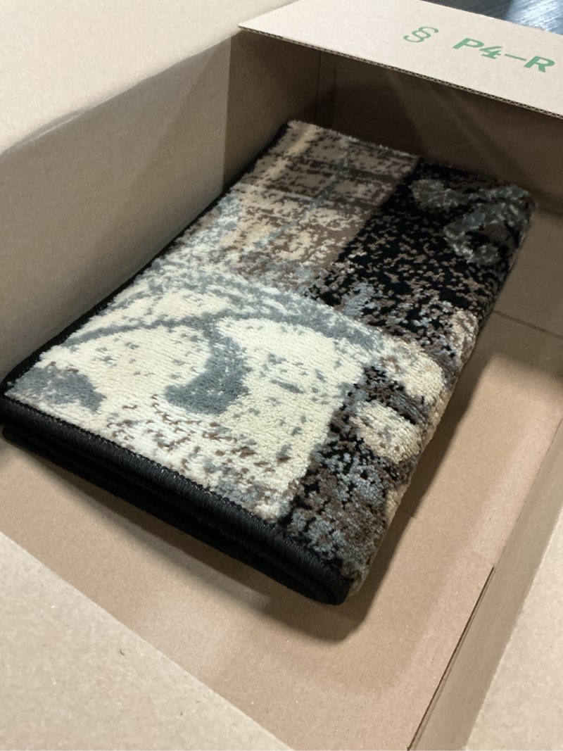 Condition photo showing Good Condition for superior indoor area rug, jute backed, perfect for office, living/dining room, bedroom, kitchen, hallway, entryway, floor, modern floral patchwork decor, pastiche collection, 2' x 3', beige beige 2' x 3' (rectangular)