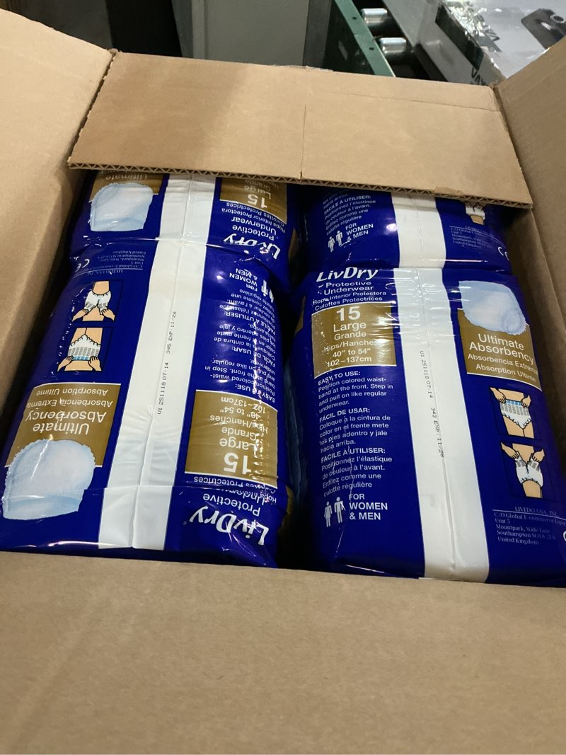 Condition photo showing New/Like New for LivDry Large Ultimate Adult Incontinence Underwear, High Absorbency, Leak Cuff Protection, L, 60-Pack Large (60 Count)