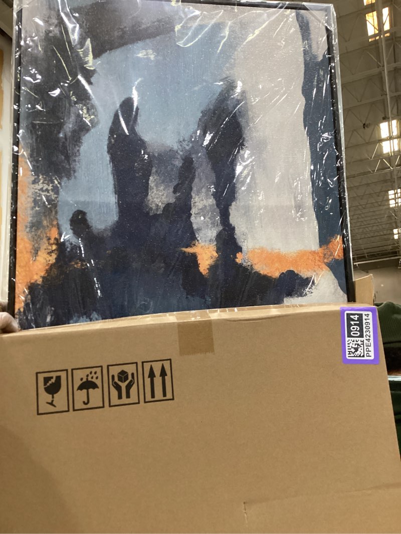 Condition photo showing New/Like New for large framed abstract wall art - natural framed canvas pictures for living room modern canvas prints grey blue for bedroom, black float frame art for home office kitchen decor 20" x 28" x 3pcs 20" x 28" x 3pcs framed blue