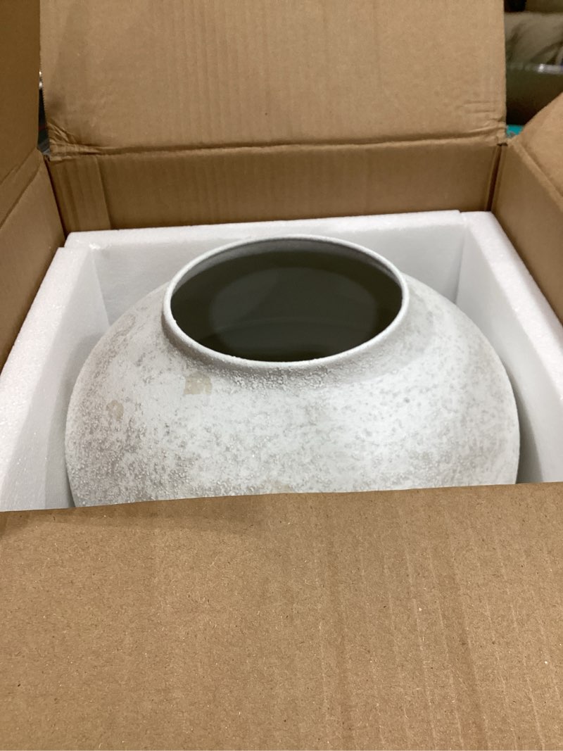 Condition photo showing Good Condition for White Rustic Large Round Vase for Table Centerpieces 11 inches, Arina Vase, Earthy Stone Look, Textured, Modern Homes Farmhouse Centerpiece Decor White Large Round