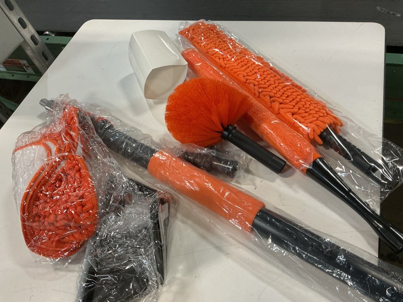 Condition photo showing Good Condition for 30ft high reach duster cleaning kit with 12 ft pole | 4-in-1 tool set with universal swivel joint | high ceiling fan cleaner, microfiber duster & window squeegee for safe high-reach cleaning orange 12 ft pole