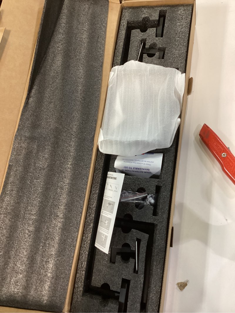 Condition photo showing Good Condition for TNOMS Matte Black Towel Bar Set 5-Piece Bathroom Hardware Accessories Set,23.6 Inch Modern Towel Holder Set SUS304 Stainless Steel Towel Rack Set for Bathroom,Wall-Mounted 5-pcs Black