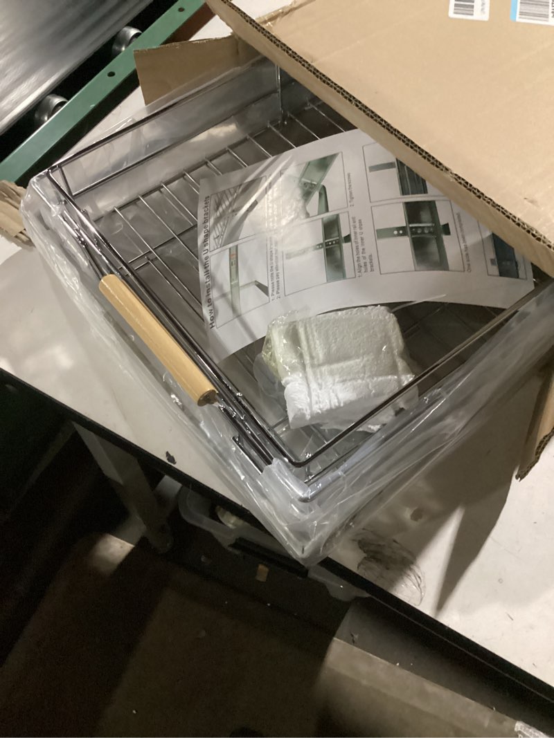 Condition photo showing Good Condition for Pull out Cabinet Organizer, 2 Tiers 17"W X 21"D, Heavy Duty Smooth Sliding Under Cabinet Shelves for Pots and Pans, Full-Extension Roll out Drawers, Slide out Organization for Home Kitchen Pantry Chrome 17" W x 21" D (2-Tier)