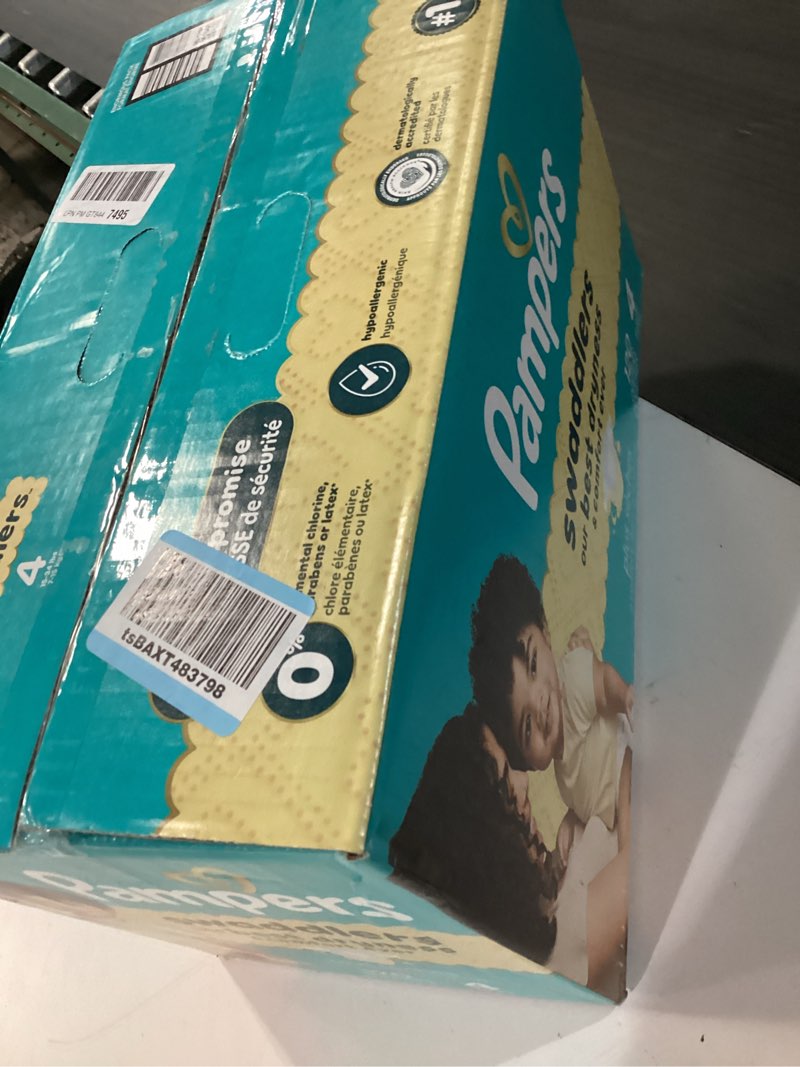 Condition photo showing New/Like New for pampers swaddlers diapers, size 4 (15-34 lbs), 120 count, absorbent, keeps baby dry and comfortable, skin safe disposable baby diaper (packaging may vary) size 4 120