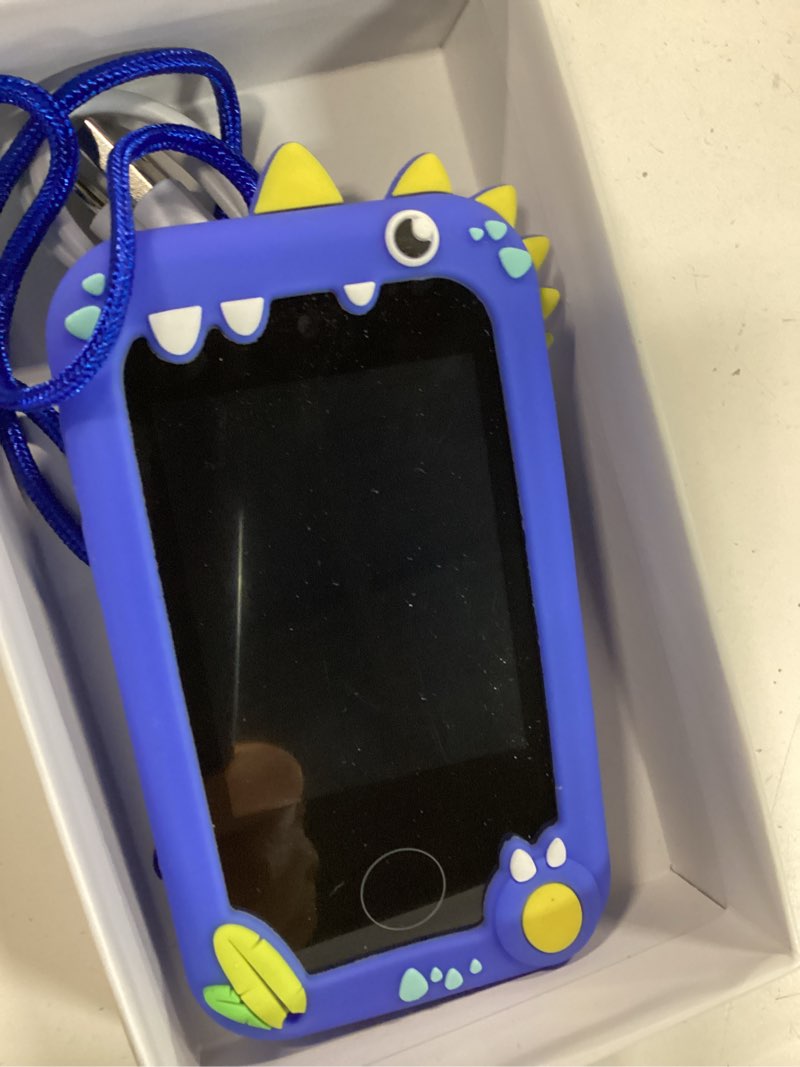 Condition photo showing New/Like New for kokodi kids smart phone toys, birthday gifts idea dinosaur toys for 3 4 5 6 7 8 year old boys, touchscreen hd digital dual video camera, preschool learning toy for kids 3-5 travel trip activity (blue)