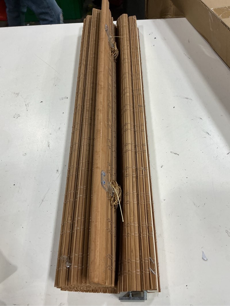 Condition photo showing As Is for blackout no drill bamboo shades, custom cordless bamboo roman shades window blinds, natural 100% bamboo blinds for windows, carbonize