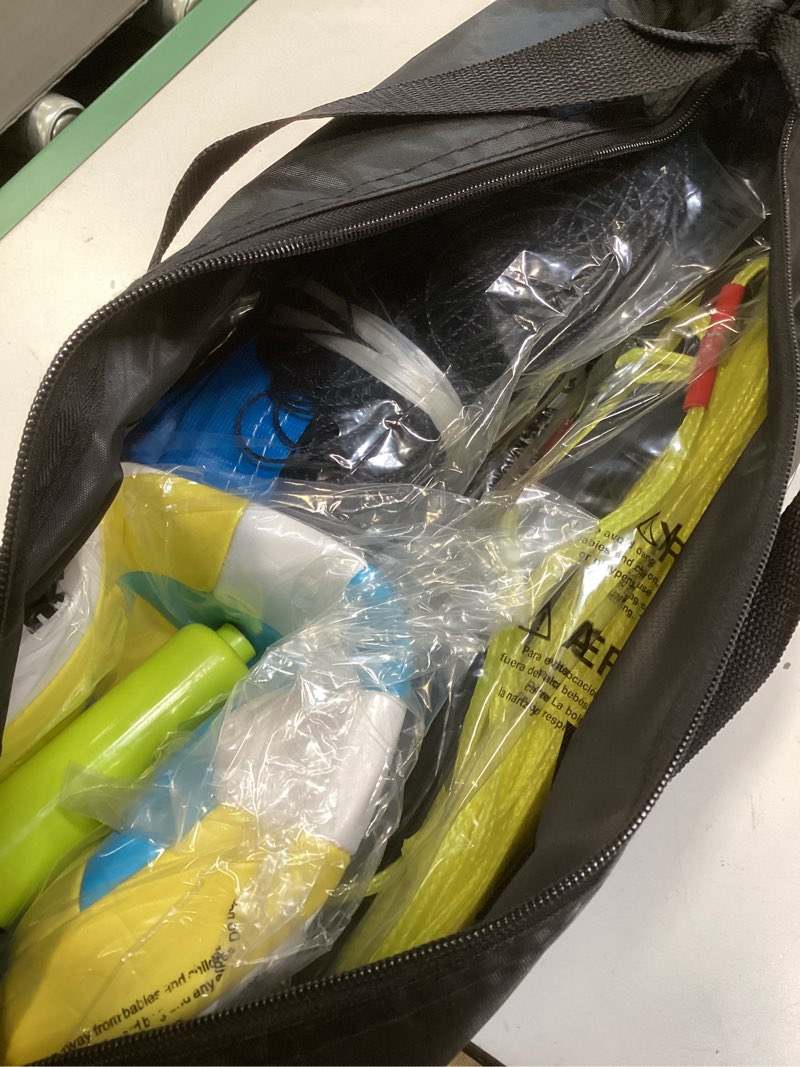 Condition photo showing New/Like New for Outdoor Volleyball Net System Portable and Easy Setup Adjustable Height Poles with Volleyball, Pump, Hammer, Boundary Line, and Carry Bag for Backyard, Beach, Lawn B-Blue