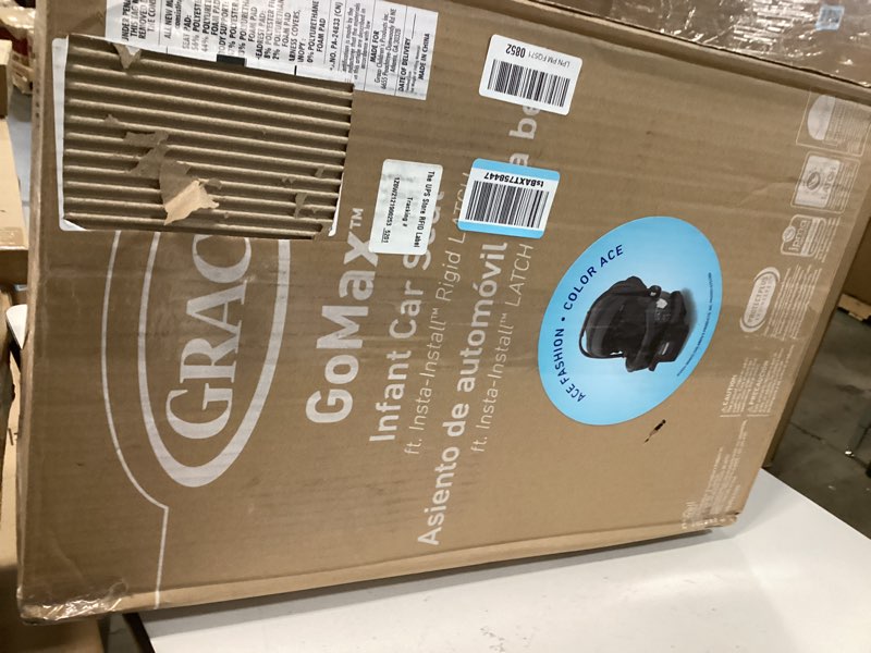 Condition photo showing As Is for Graco Gomax Infant Car Seat, Ace, Lightweight, Reclining Rear Facing Car Seat Installs with or Without a Base