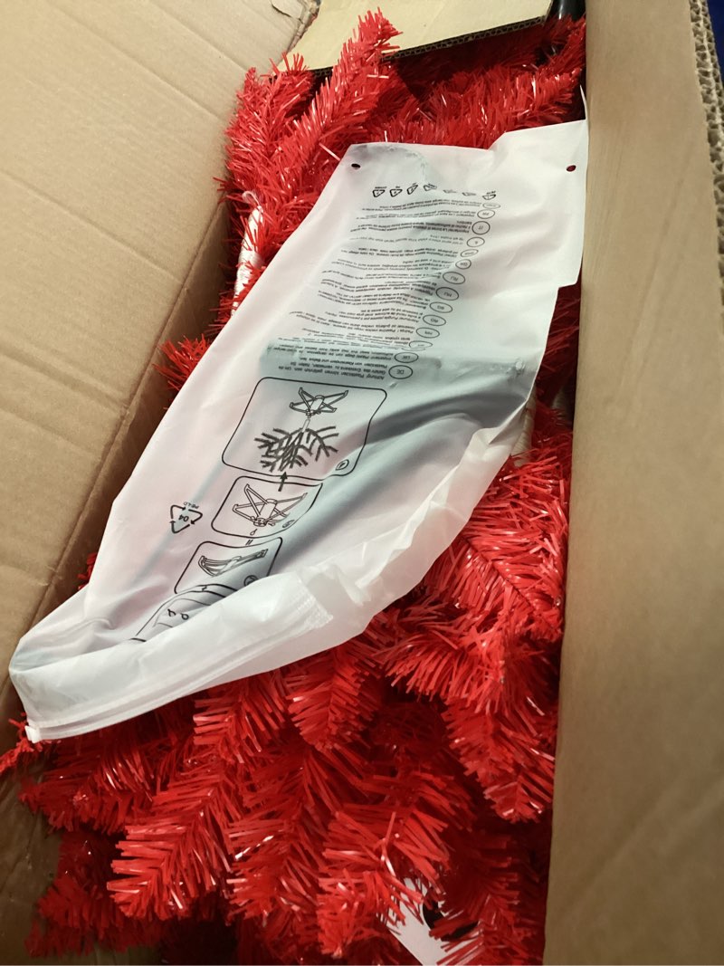 Condition photo showing New/Like New for Kadunmina 5ft Artificial Red Christmas Tree for Home,Office and Party Decoration,Premium Hinged Spruce Red Halloween Xmas Tree with 624 Branch Tips Easy to Assemble Includes Metal Foldable Stand Red-unlit 5ft