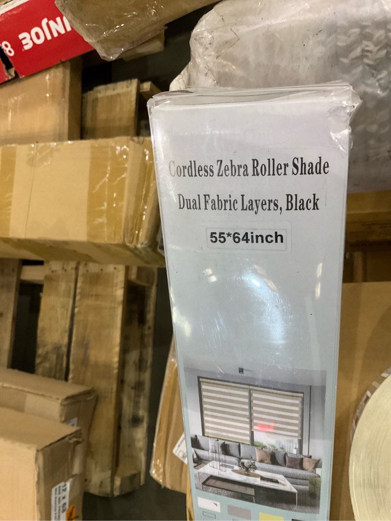 cordless zebra roller shade dual fabric layers, black 55*64inch