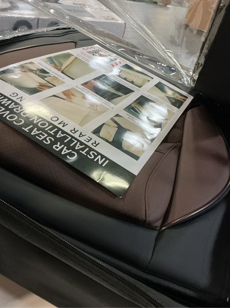 Condition photo showing Good Condition for Front Car Seat Covers, 2Pcs Universal Leather Car Seat Covers, Full Coverage Waterproof Automotive Seat Covers, Breathable Car Seat Protector for Most Trucks SUVs Sedans, Black&Brown FrontPair Black&Brown