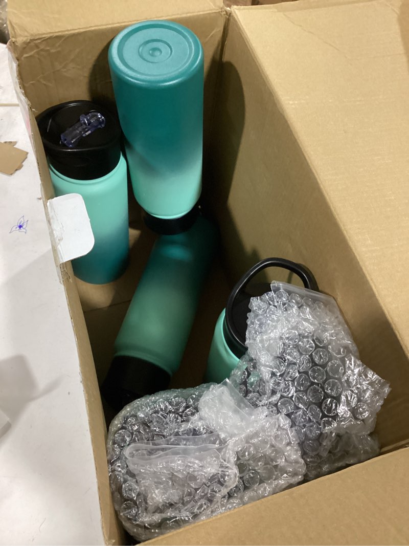 Condition photo showing Good Condition for Gradient Green 8 Pack: 24oz Insulated Stainless Steel Metal Water Bottle with Straw & Wide Mouth Lid, Double Wall Vacuum Bottle for Hiking & Camping Gradient Green 24oz-8 Pack
