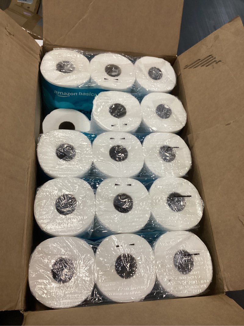 Condition photo showing As Is for amazon basics 2-ply soft toilet paper, 30 rolls (4 packs of 6), 350 sheets per roll, septic safe