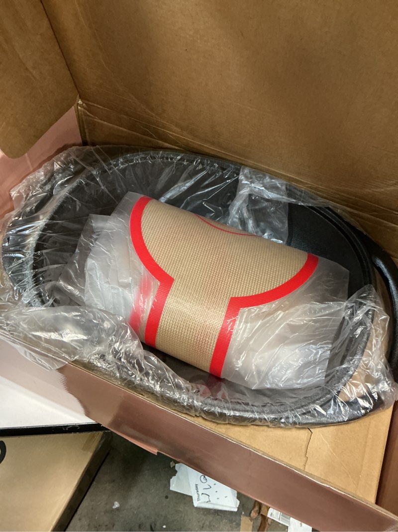 Condition photo showing Good Condition for 9.2 qt heavy duty pre-seasoned cast iron bread pan, large loaf dutch oven with lid, sourdough bread baking pan - compatible with ceramic/cooktops/ovens/grill/campfire - with lame, flour duster, etc