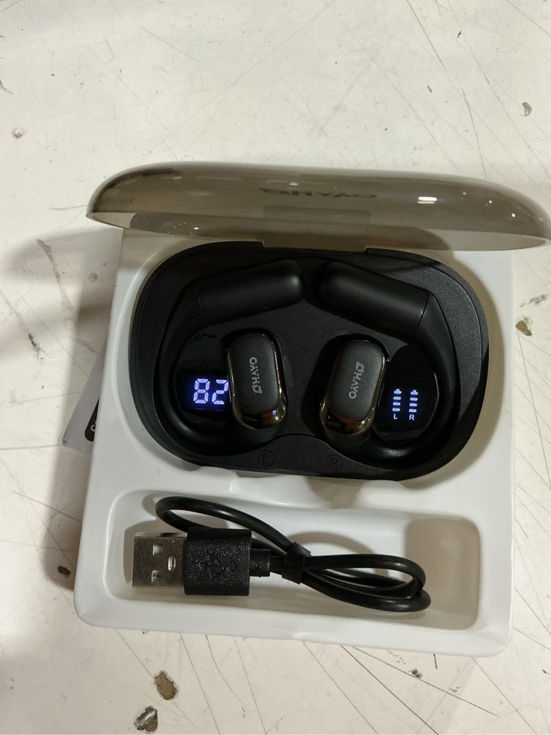Condition photo showing Good Condition for ohayo open ear headphones,over ear earbuds with ergonomic earhook,bluetooth headphones 5.4 with smart digital display,40h playtime,ipx6 waterproof,touch control operate fit cycling,running,workout black