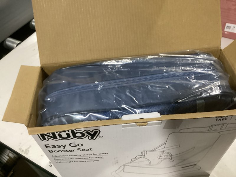 Condition photo showing New/Like New for nuby easy go booster seat - travel booster seat for babies and toddlers - holds up to 35 pounds - 9+ months - blue