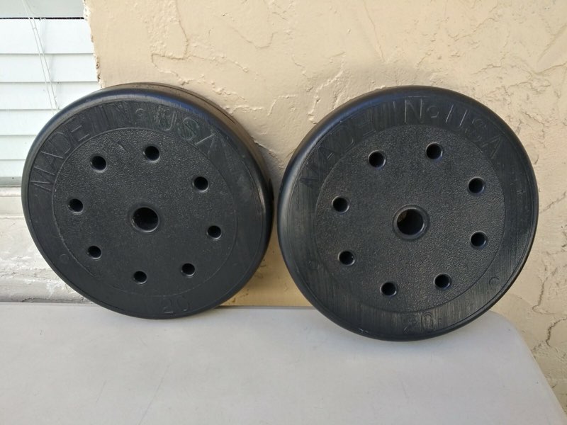 Barbell Weight Plates, Made in USA,  2 x 20 lb. 40 lbs. total lot of 2